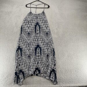 Roxy Maxi Dress Womens M Blue Feather Print Trapeze Sundress Beach Boho